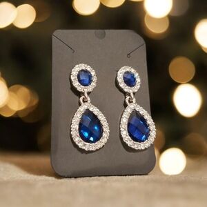Swarovski Crystal Saphire Teardrop Earrings With Halo Crystals